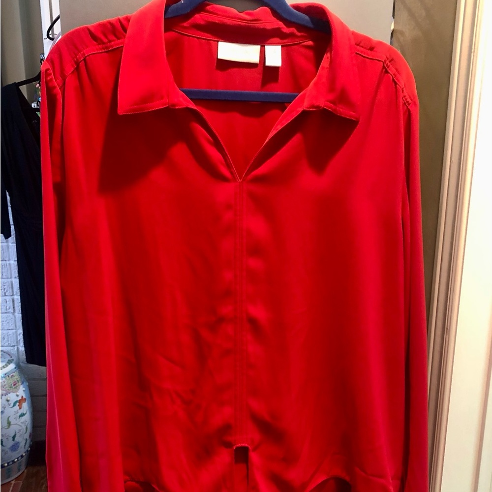 Chico’s Red Collared long sleeve blouse Size 3 (US 14)